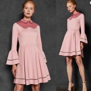 Ted Baker Barbie Core Pink Pippiy Ladder Lace Skater Dress UK Sz 2, US Sz 4, 6